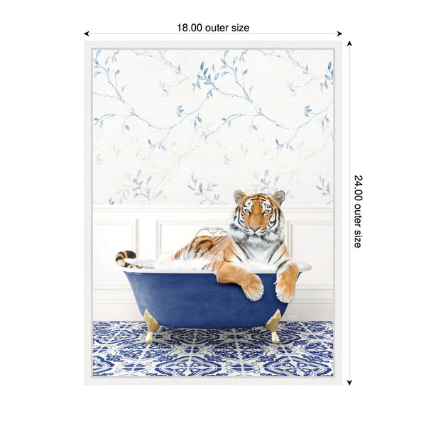 Kate & Laurel Sylvie Tiger In Eclectic Blue Bathtub Framed Canvas By Amy Peterson