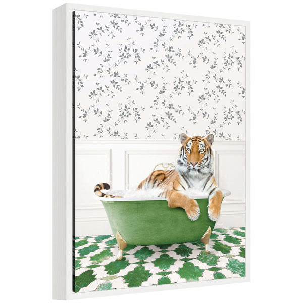 kate & laurel Sylvie Tiger in Eclectic Green Bathtub Framed Canvas by Amy Peterson