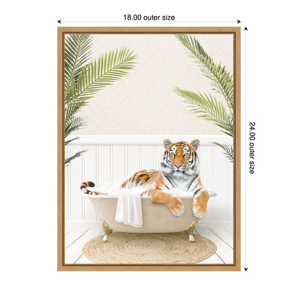 Kate & Laurel Sylvie Tiger In Palm Bath Framed Canvas By Amy Peterson