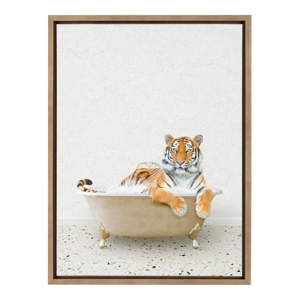 Kate & Laurel Sylvie Tiger In Terrazzo Bath Framed Canvas By Amy Peterson Art Studio