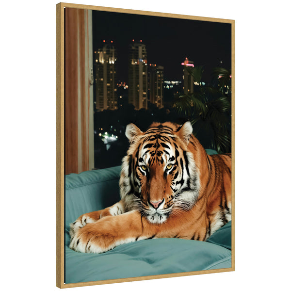 Kate & Laurel Sylvie Tiger In The City At Night 1 Framed Canvas By Michael Schauer