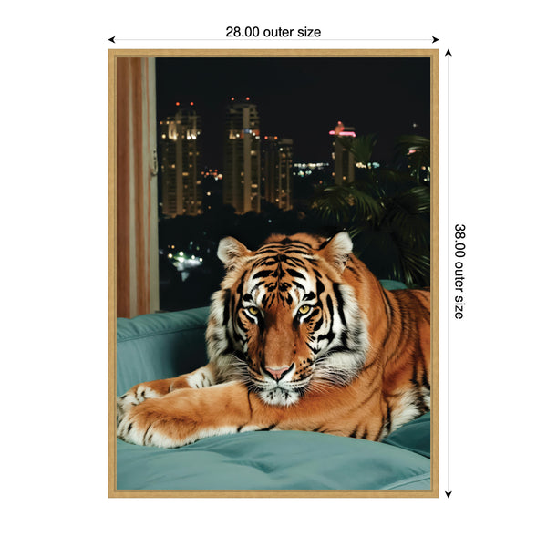 Kate & Laurel Sylvie Tiger In The City At Night 1 Framed Canvas By Michael Schauer