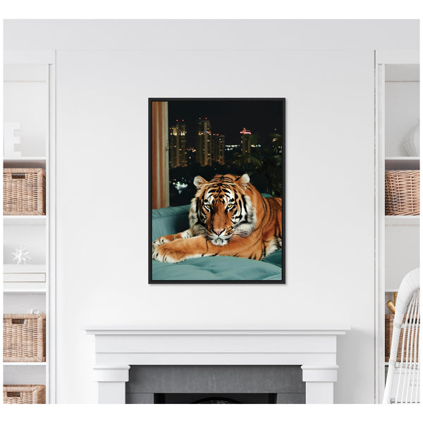 Kate & Laurel Sylvie Tiger In The City At Night 1 Framed Canvas By Michael Schauer