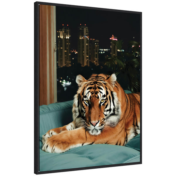 kate & laurel Sylvie Tiger in the City at Night 1 Framed Canvas by Michael Schauer
