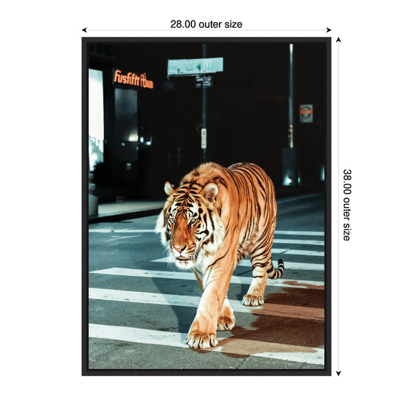 Kate & Laurel Sylvie Tiger In The City At Night 2 Framed Canvas By Michael Schauer