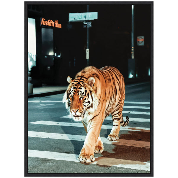 Kate & Laurel Sylvie Tiger In The City At Night 2 Framed Canvas By Michael Schauer