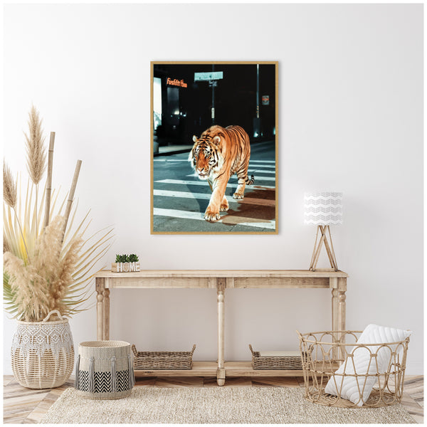 Kate & Laurel Sylvie Tiger In The City At Night 2 Framed Canvas By Michael Schauer