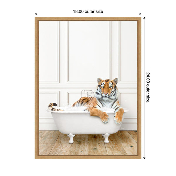 Kate & Laurel Sylvie Tiger In Traditional Vintage Bathtub Framed Canvas By Amy Peterson