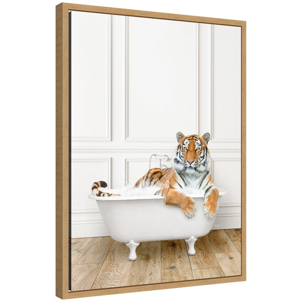 kate & laurel Sylvie Tiger in Traditional Vintage Bathtub Framed Canvas by Amy Peterson