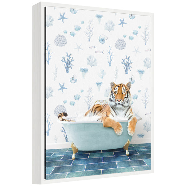 kate & laurel Sylvie Tiger in Under the Sea Bathtub Framed Canvas by Amy Peterson