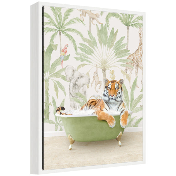 Kate & Laurel Sylvie Tiger In Wild Safari Bathtub Framed Canvas By Amy Peterson