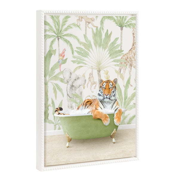 kate & laurel Sylvie Tiger in Wild Safari Bathtub Framed Canvas by Amy Peterson