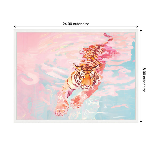 Kate & Laurel Sylvie Tiger Swim Vibrant Dopamine Landscape Framed Canvas By Honey Island Studio