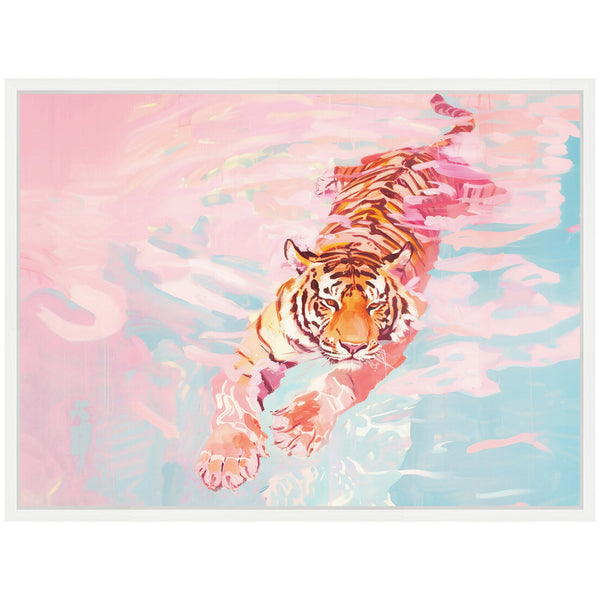 Kate & Laurel Sylvie Tiger Swim Vibrant Dopamine Landscape Framed Canvas By Honey Island Studio