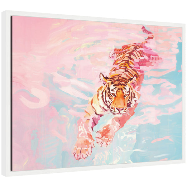 kate & laurel Sylvie Tiger Swim Vibrant Dopamine Landscape Framed Canvas by Honey Island Studio