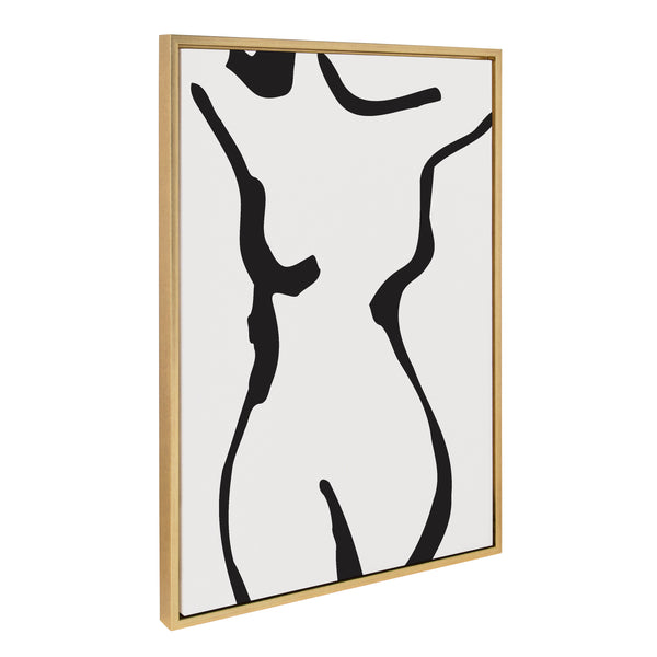 kate & laurel Sylvie Timeless Feminine Figural Drawing 1 Black and White Framed Canvas by The Creative Bunch Studio