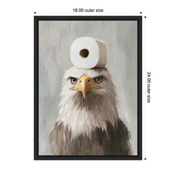Kate & Laurel Sylvie Toilet Paper Roll On Bald Eagles Head Bathroom Art Framed Canvas By The Creative Bunch Studio