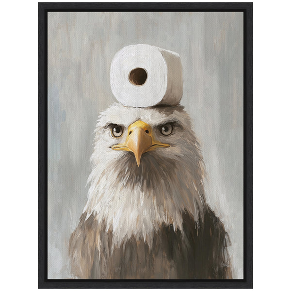 Kate & Laurel Sylvie Toilet Paper Roll On Bald Eagles Head Bathroom Art Framed Canvas By The Creative Bunch Studio