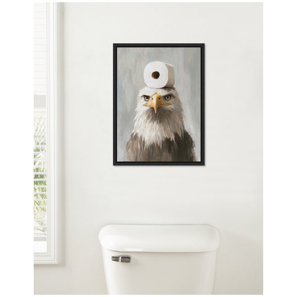 Kate & Laurel Sylvie Toilet Paper Roll On Bald Eagles Head Bathroom Art Framed Canvas By The Creative Bunch Studio