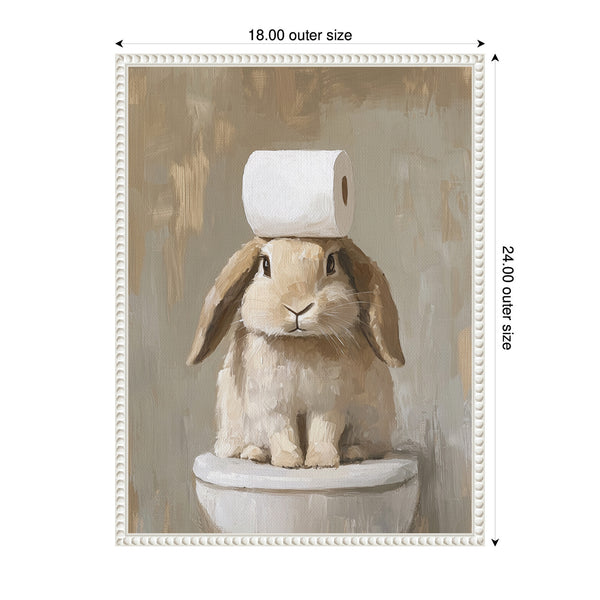 Kate & Laurel Sylvie Toilet Paper Roll On Cute Bunny Head Bathroom Art Framed Canvas By The Creative Bunch Studio