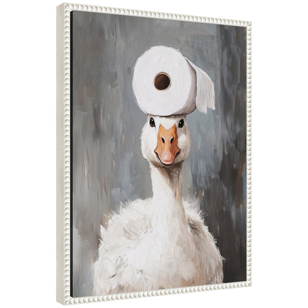 kate & laurel Sylvie Toilet Paper Roll on Cute Goose Head Bathroom Art Framed Canvas by The Creative Bunch Studio
