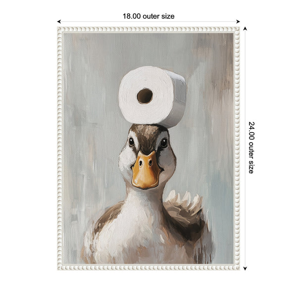 Kate & Laurel Sylvie Toilet Paper Roll On Ducks Head Bathroom Art Framed Canvas By The Creative Bunch Studio