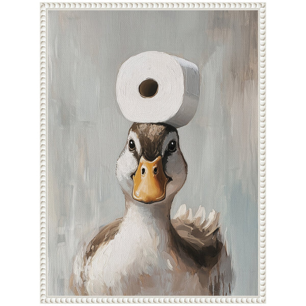 Kate & Laurel Sylvie Toilet Paper Roll On Ducks Head Bathroom Art Framed Canvas By The Creative Bunch Studio