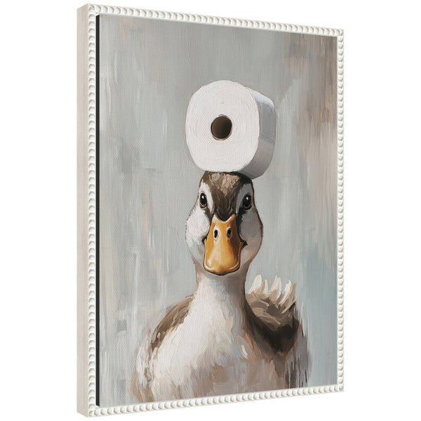 kate & laurel Sylvie Toilet Paper Roll on Ducks Head Bathroom Art Framed Canvas by The Creative Bunch Studio