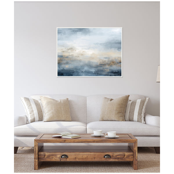 Kate & Laurel Sylvie Tonal Abstract Oceanic Nautical Serenity Blue Horizontal Framed Canvas By The Creative Bunch Studio