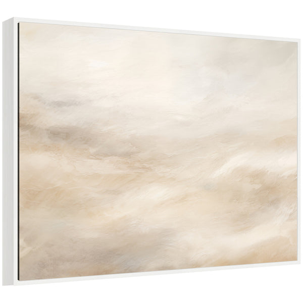 kate & laurel Sylvie Tonal Abstract Textural White and Beige Light Natural Neutrals Horizontal Framed Canvas by The Creative Bunch Studio