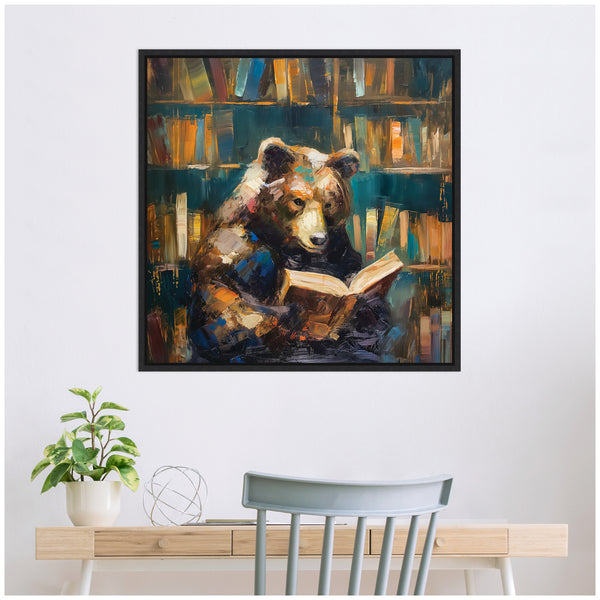 Kate & Laurel Sylvie Traditional Bear Reading In Library Framed Canvas By The Creative Bunch Studio