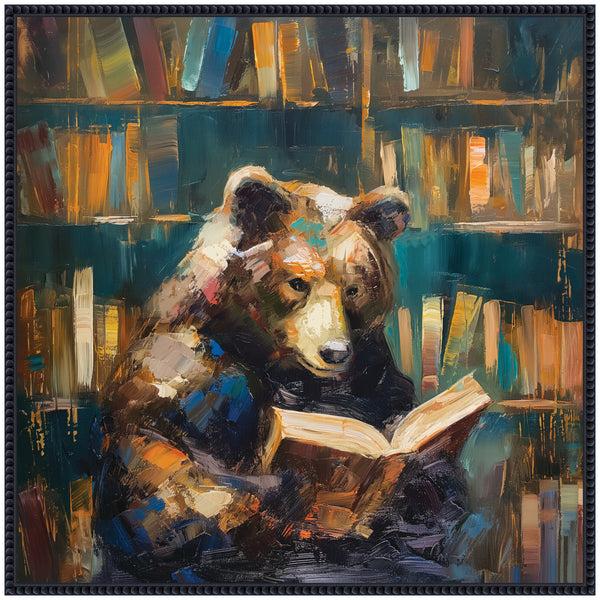 Kate & Laurel Sylvie Traditional Bear Reading In Library Framed Canvas By The Creative Bunch Studio