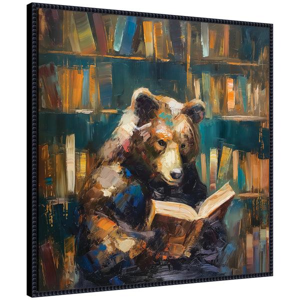 kate & laurel Sylvie Traditional Bear Reading in Library Framed Canvas by The Creative Bunch Studio