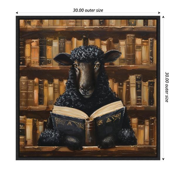 Kate & Laurel Sylvie Traditional Black Sheep Reading In Vintage Library Framed Canvas By The Creative Bunch Studio