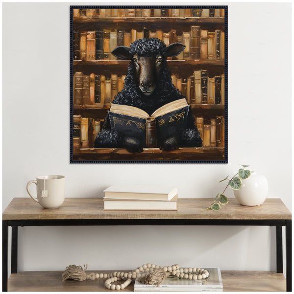 Kate & Laurel Sylvie Traditional Black Sheep Reading In Vintage Library Framed Canvas By The Creative Bunch Studio
