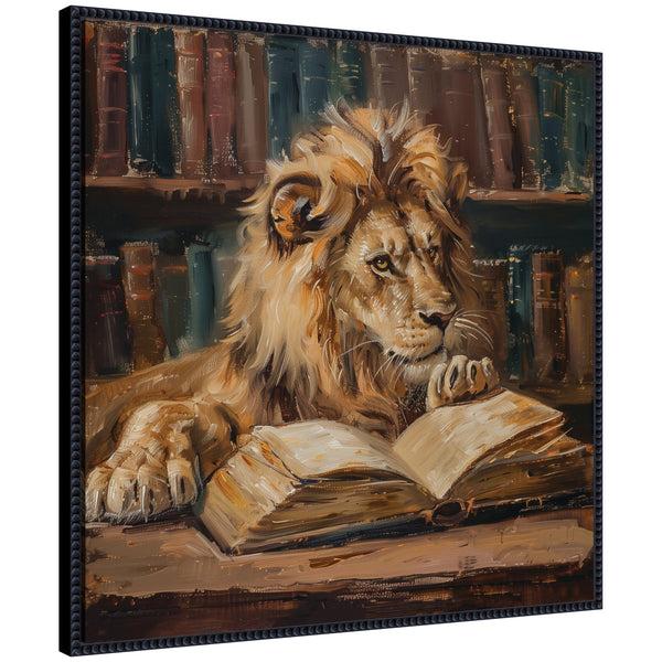 Kate & Laurel Sylvie Traditional Lion Reading In Library Framed Canvas By The Creative Bunch Studio