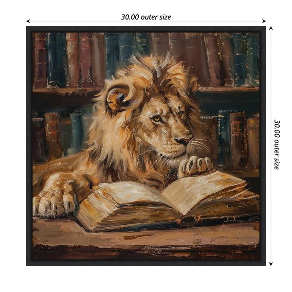 Kate & Laurel Sylvie Traditional Lion Reading In Library Framed Canvas By The Creative Bunch Studio