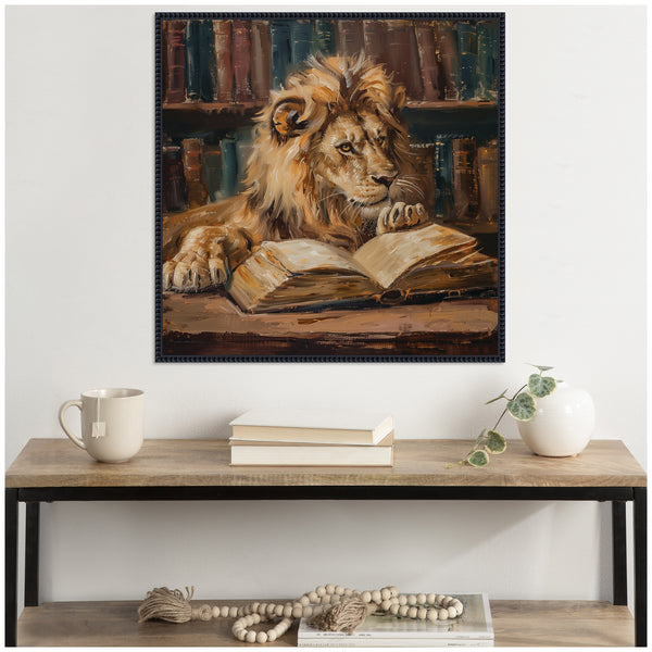 Kate & Laurel Sylvie Traditional Lion Reading In Library Framed Canvas By The Creative Bunch Studio