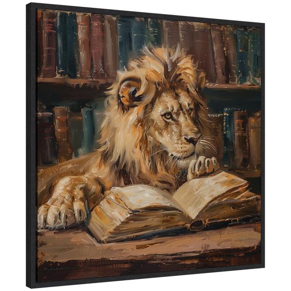 kate & laurel Sylvie Traditional Lion Reading in Library Framed Canvas by The Creative Bunch Studio