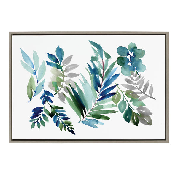 Kate & Laurel Sylvie Tropic Leaves Blue Framed Canvas By Sara Berrenson