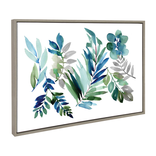 Kate & Laurel Sylvie Tropic Leaves Blue Framed Canvas By Sara Berrenson
