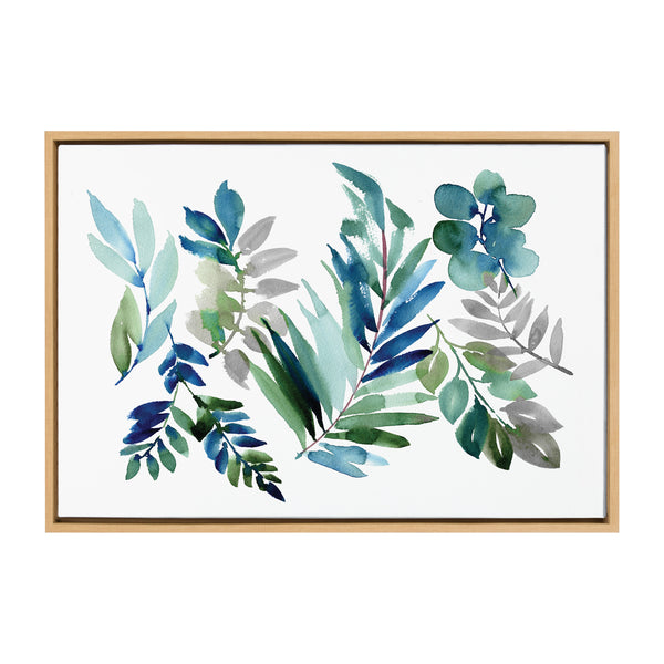 kate & laurel Sylvie Tropic Leaves Blue Framed Canvas by Sara Berrenson
