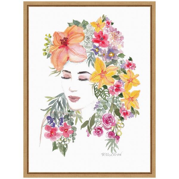 Kate & Laurel Sylvie Tropical Floral Woman Framed Canvas By Patricia Shaw