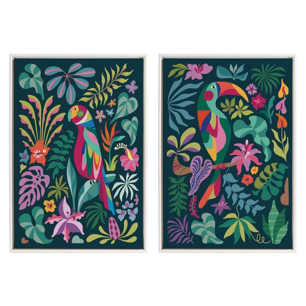 Kate & Laurel Sylvie Tropical Parrot And Tropical Toucan Framed Canvas Art Set By Rachel Lee