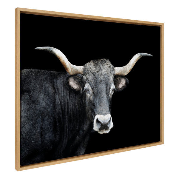 kate & laurel Sylvie Tudanca Cow Longhorn Bull Cattle Animal Framed Canvas by Xyo