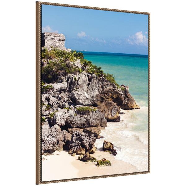kate & laurel Sylvie Tulum Ruins Mexico Seascape Framed Canvas by Stephanie Klatt