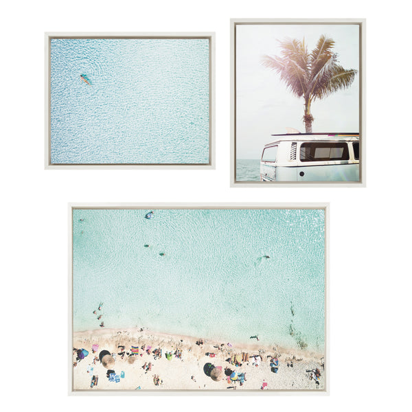 kate & laurel Sylvie Turquoise Beach from Above 2 Blue Beach Van and Woman Floating Framed Canvas by Amy Peterson Art Studio