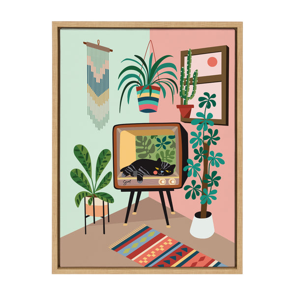 kate & laurel Sylvie TV Cat Bed Framed Canvas by Rachel Lee of My Dream Wall