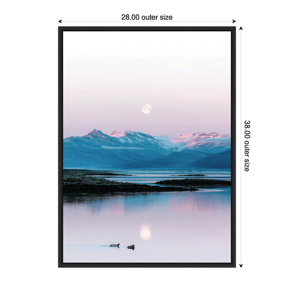 Kate & Laurel Sylvie Two Ducks In A Lake During Pastel Moonrise Over Icelandic Mountains Framed Canvas By Michael Schauer