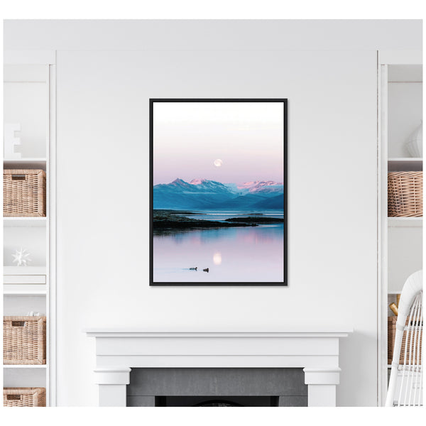 Kate & Laurel Sylvie Two Ducks In A Lake During Pastel Moonrise Over Icelandic Mountains Framed Canvas By Michael Schauer